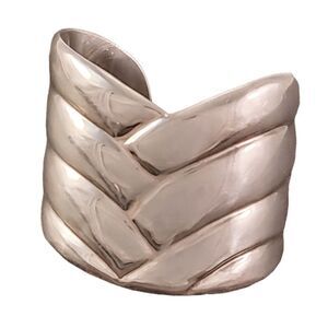 Vintage Heavy Wide Woven Modernist Taxco Mexico Sterling Silver Cuff Bracelet